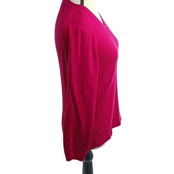 Talbots Sweater Pink V Neck Cable Knit Stretch Fitted Womens Size M - Picture 4 of 7